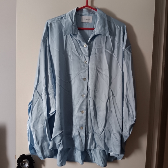 SLEEPER Sky Blue Satin Pajama Oversized Top 1 XL XXL - Picture 2 of 6